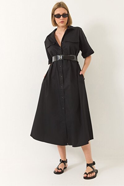 Hiccup LUCCI midi dress with shirt collar and button closure