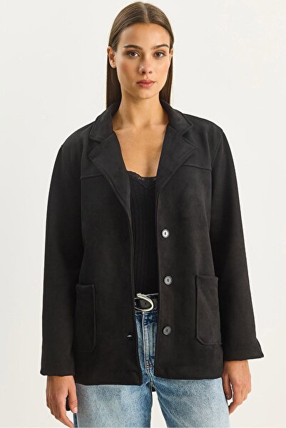 Hiccup LUCCI Faux Suede Button-Up Jacket