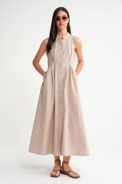Hiccup Mixray Butona Tippet Collar Maxi Dress