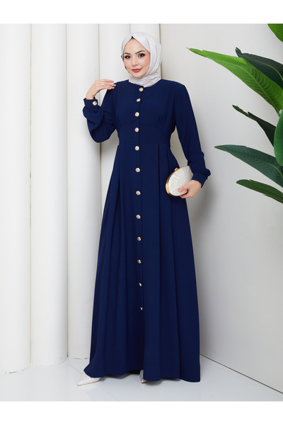 EFSUN MODA Women's Gold Buttoned Crepe Dress with Tessuture