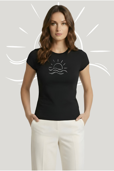 Kurun's Collection Sea And Sun με τύπωμα Μπλούζα με κοντό μανίκι από μαλακό ύ...