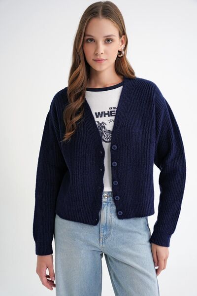 Hiccup Mixray textured V-neck button cardigan