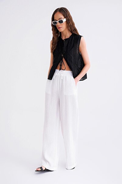 Hiccup Mixray High-Leg Textured Muslin Pants