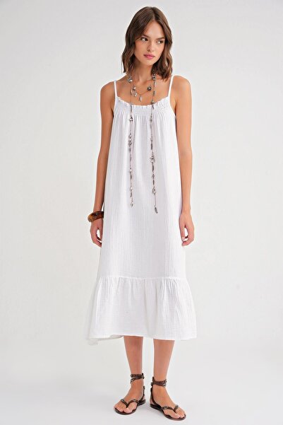 Hiccup Mixray Midi Muslin Dress with Ruffle Detail