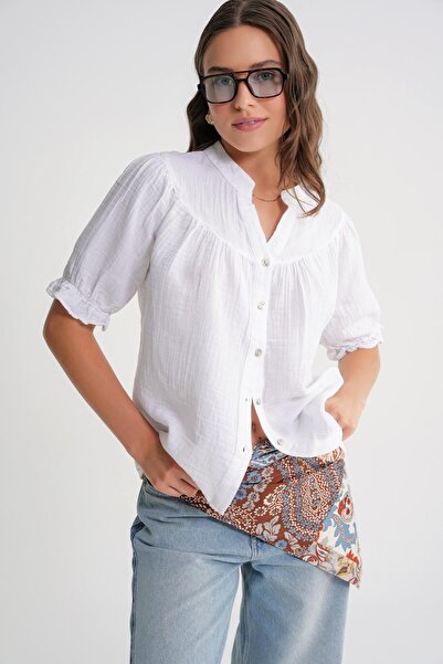 Hiccup Mixray Short Sleeve Linen Blend Button Down Shirt
