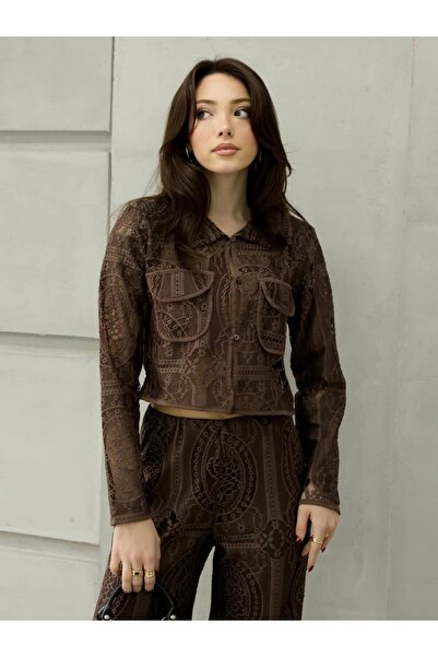 Coral Vatkalı Dantelli Bluz 29580 Kahve