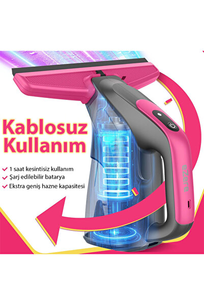 EZERE ClearView Şarjlı Cam Temizleyici Silme Makinesi Mikrofiber Başlıklı SİYAH