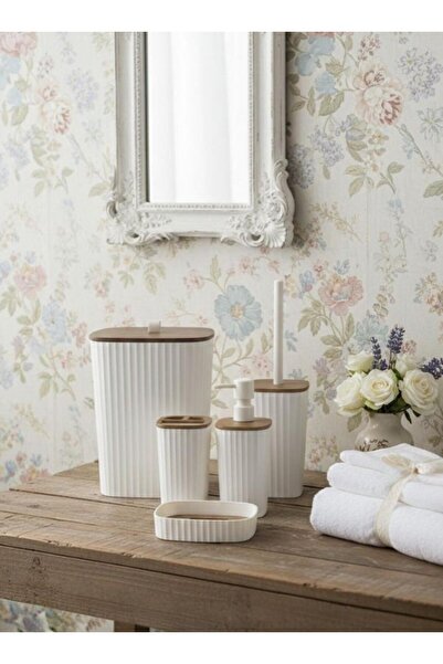 Okyanus Home Set de baie din 5 piese, alb safir, cu model din lemn adeziv