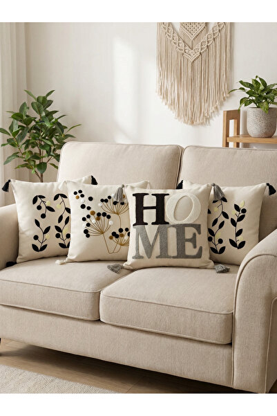 Alveka Home 4'lü Punch Nakışlı Oturma Odası Balkon Bohem Kırlent Kılıfı Yastı...