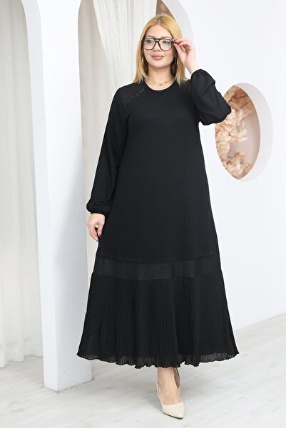 Siyezen Plus Size Stylish Dress with Pleated Skirt and Stones