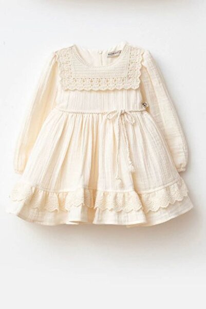 Minigimin Cicileri My Little One (9-24 Months) Lace Collar Belted Baby Girl D...