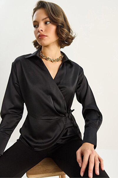 Hiccup LUCCI Satin V-Neck kamiza e kravatasa phandli