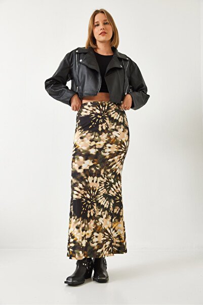 Hiccup Fustă maxi cu talie înaltă, model acuarelă