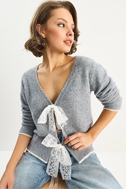 Hiccup LUCCI Knit V-Neck Cardigan with Lace Tie Closure
