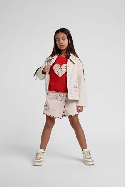 Escabel Girl's Embroidered Woven Shorts Skirt 9-14 Years Old Cream