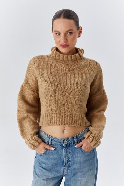Hiccup Mixray textured cropped sweater with thick high collar