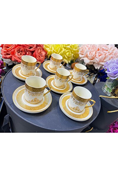 hediye Esterhomedecor 6-Person Porcelain Coffee Cup Set in Matte Gold
