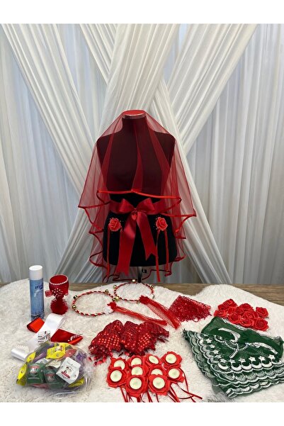 ecrin tuhafiye hobi Kırmızı 344 Parça Kına Gecesi Seti Gelin Damat Duvak Seti...