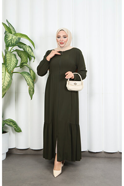 HNT Hayrunnisa Tesettür Skirt and Sleeves Gathered Ferace Khaki Hnt7057