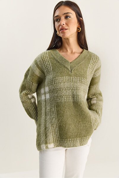 Hiccup LUCCI checked long-sleeved V- Checked knitted sweater
