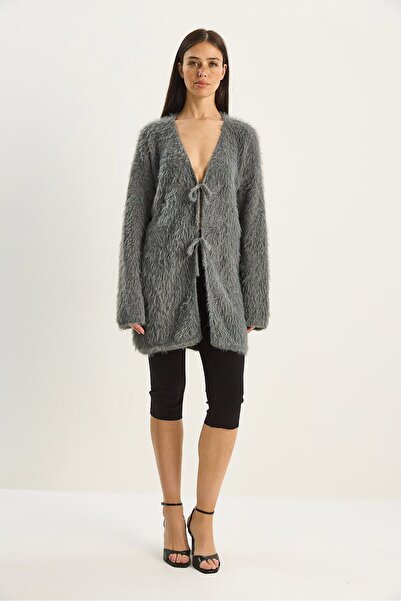 Hiccup Textured midi cardigan with V-neck and knot closure LUCCI