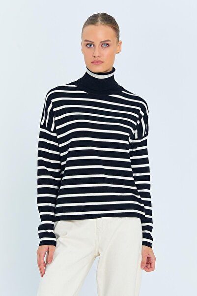 Hiccup Mixray striped ribbed high-neck sweater