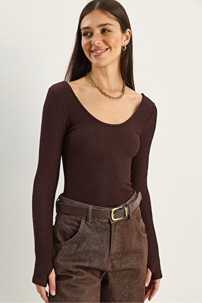 Hiccup LUCCI Slim Fit blouse with long sleeves and U-neck