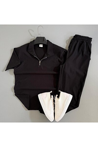 WENMİNG Men's Ribbed Ottoman Fabric T-Shirt and Pants Set