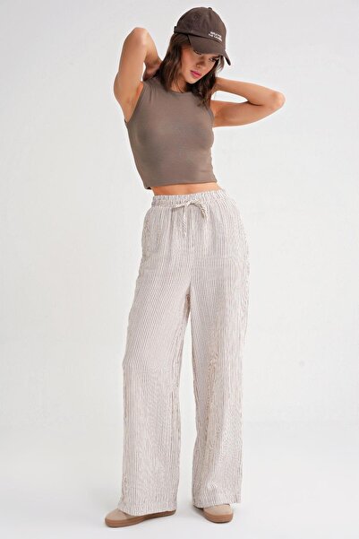 Hiccup Mixray High-Leg striped drawstring pants