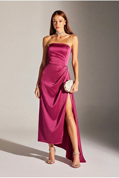 BETTY & SAM MORIE FUŞYA STRAPLEZ GECE ELBİSESİ