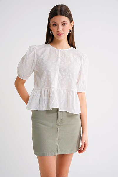 Hiccup Mixray Round Neck Ruffle Blouse