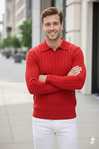 youknitwear you Riviera 100% Cotton Polo Collar Men's Sweater