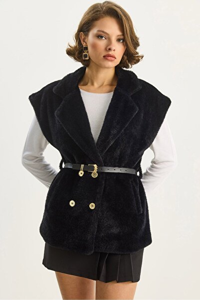 Hiccup LUCCI fitted knitted Plush Vest with Shirt Collar