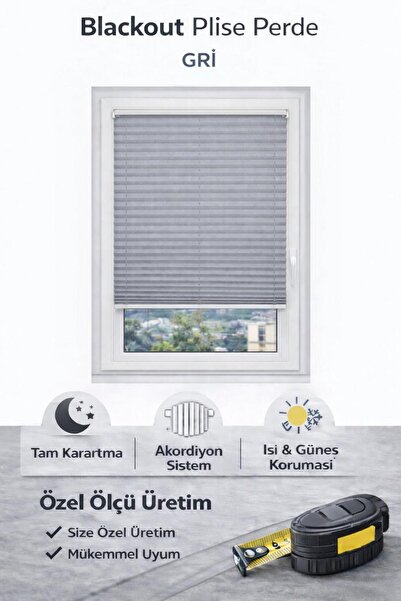 sk plised perde KARATMA ÖZELLİKLİ BLACKOUT KATLANABİLİR CAM BALKON PERDESİ -GRİ-