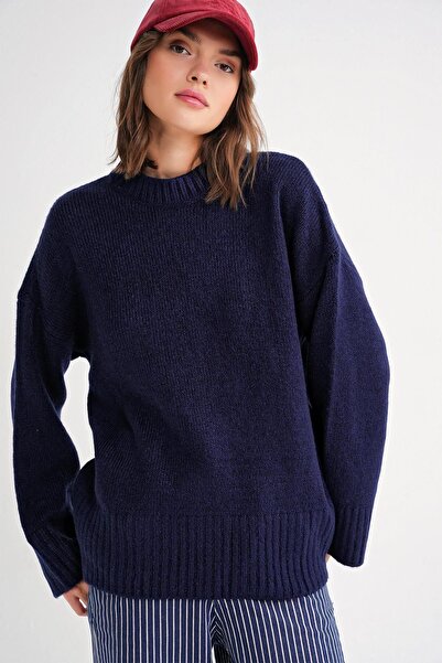 Hiccup Mixray oversized rib knit sweater with round neck