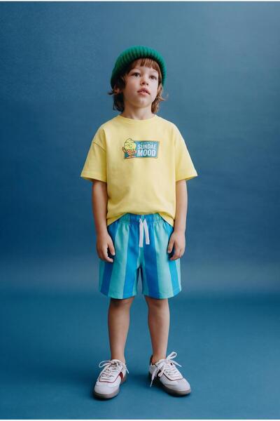 Magu Boy's Cotton Yellow Printed T-Shirt and Shorts Set