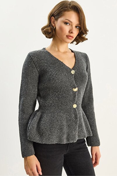 Hiccup LUCCI ribbed long-sleeved V-neck button-down cardigan