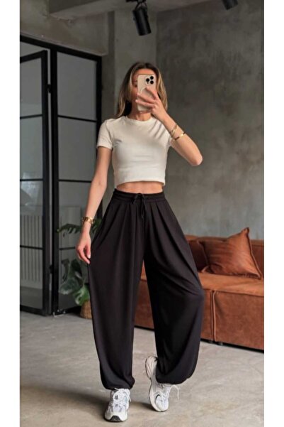 pamuna Modal Kumaş Salaş şalvar Beli Bağcıklı Rahat Kesim Günlük Kadın Pantol...