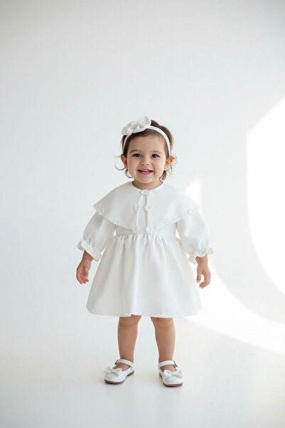 Hobidik Baby Baby Girl Child Off-White Crepe Fabric Flower Detail Mevlüt Spec...