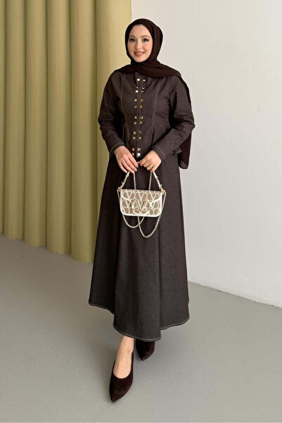 Rimel Moda Snap Fastener Denim Set Brown