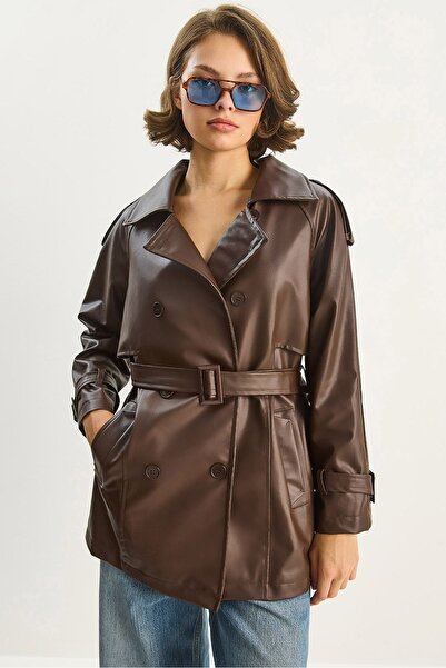 Hiccup LUCCI Double-Breasted eco- Leather trench coat