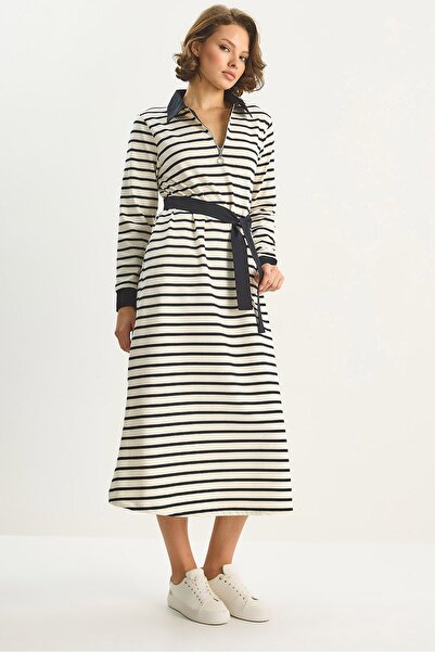Hiccup LUCCI striped midi dress with shirt collar