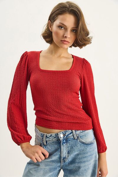 Hiccup LUCCI Slim Fit Square Collar Textured Blouse