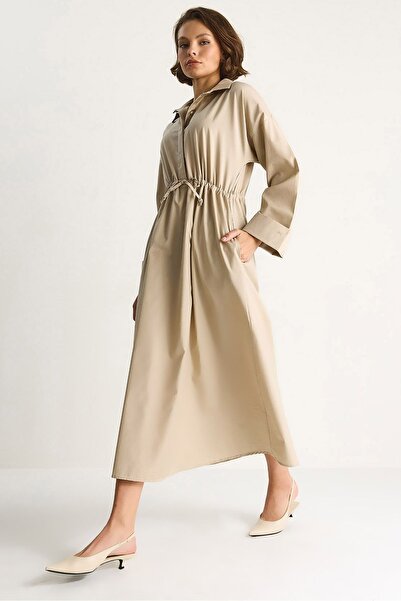 Hiccup LUCCI long-sleeved midi dress with shawl collar