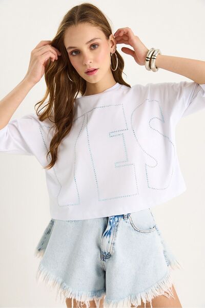 Hiccup Comfort Fit T-shirt with round collar and pearl details