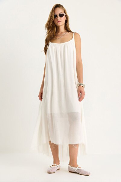 Hiccup Striped midi dress with round collar