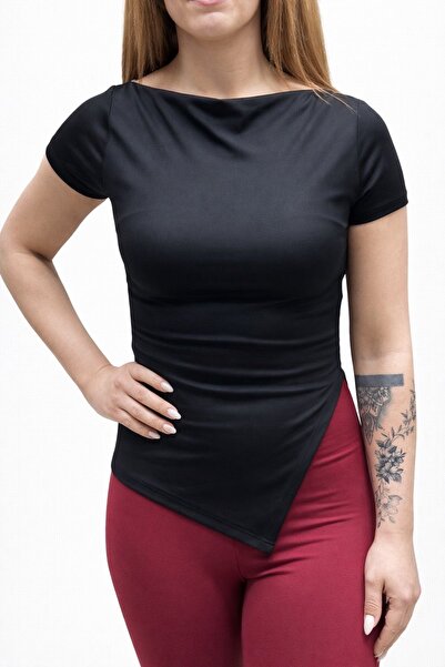 Asimetrik kesim kısa kollu body