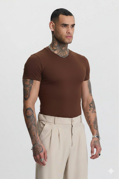 Buteks Acı Kahve Ανδρικό T-Shirt από Βαμβάκι Ποιότητας A, Στενή Γραμμή, Χτενι...