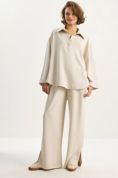 Hiccup LUCCI oversized knit two-piece set with Shirt Collar