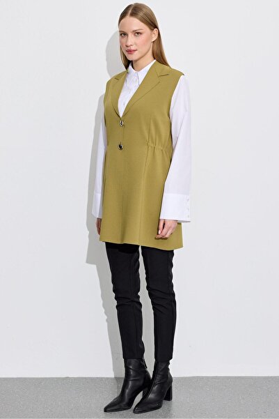 Tığ Triko Belden Büzgülü Rayon Yelek YEŞİL